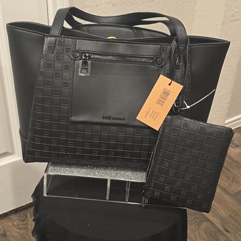 Steve Madden BMagie Block Logo Tote Bag- Black - Picture 4 of 11